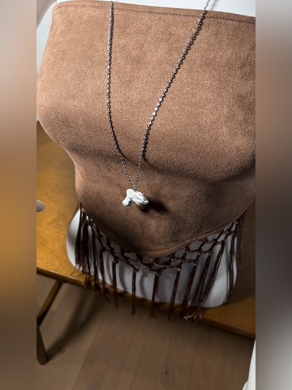 Howlite Dolphin Hand-Carved Pendant Necklace Long - Picture 8 of 16